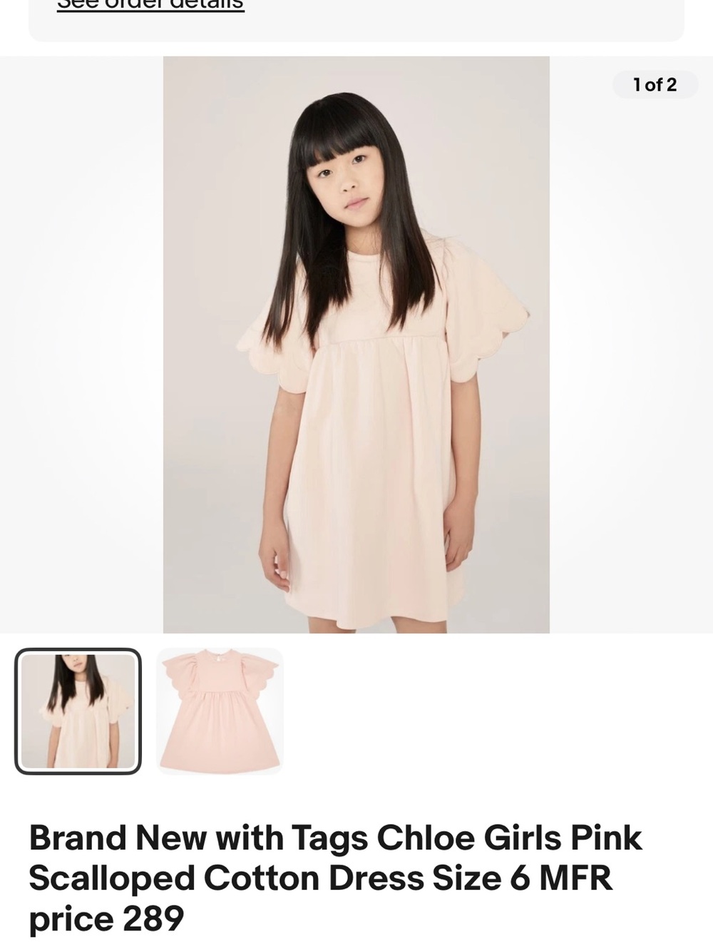 Chloe Light Pink Scallop-Sleeve Cotton Dress
